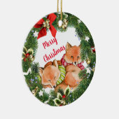 Foxes met feestdag, ronde keramisch ornament (Rechts)