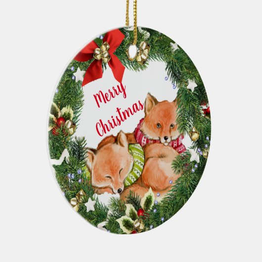 Foxes met feestdag, ronde keramisch ornament (Rechts)