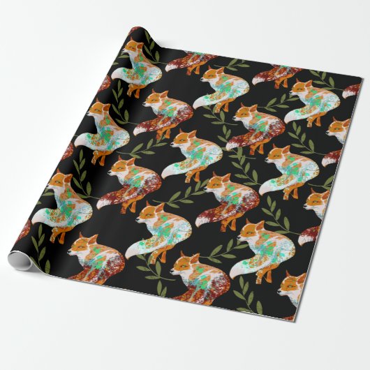 Foxes met Natuur Pattern Design Wrapping Paper Cadeaupapier (Uitgerold)