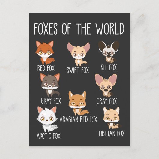 Foxes of the World Gift for Fox Lover Briefkaart (Voorkant)