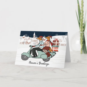 Foxes op een Vespa-kerstkaart Feestdagen Kaart