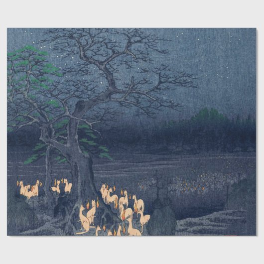 Foxes op Night Shrine Ukiyo-e Japans Kunst Cadeaupapier (Vlak)