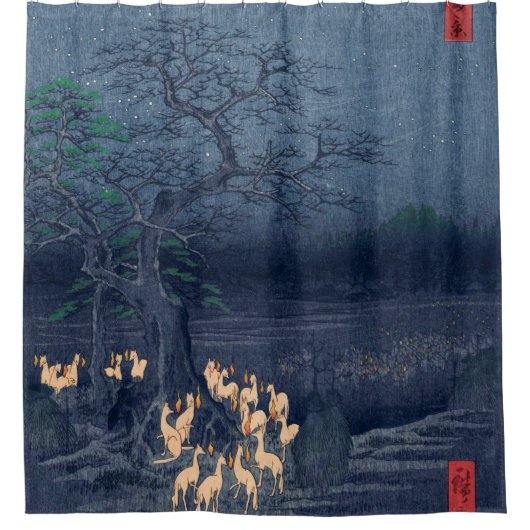 Foxes op Night Shrine Ukiyo-e Japans Kunst Douchegordijn (Voorkant)
