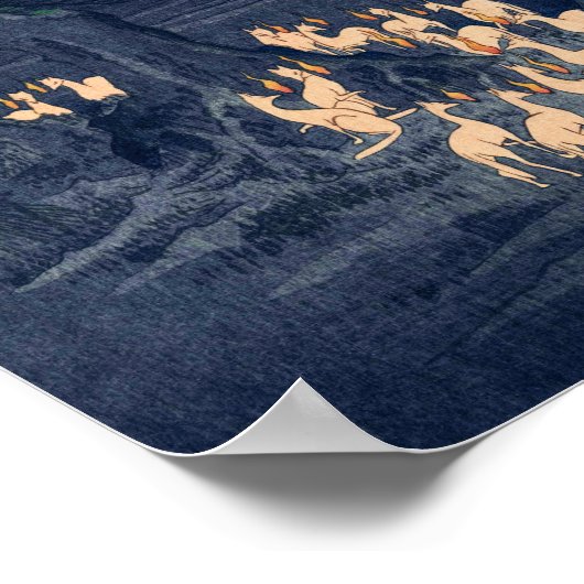 Foxes op Night Shrine  Ukiyo-e Japans Kunst Poster (Hoek)