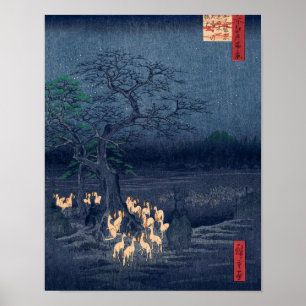 Foxes op Night Shrine Ukiyo-e Japans Kunst Poster