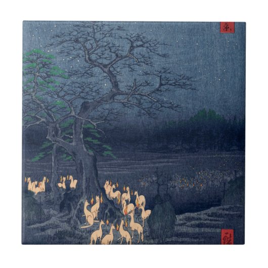 Foxes op Night Shrine Ukiyo-e Japans Kunst Tegeltje (Voorkant)