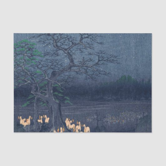 Foxes op Night Shrine  Ukiyo-e Japans Kunst Tissuepapier (Voorkant)