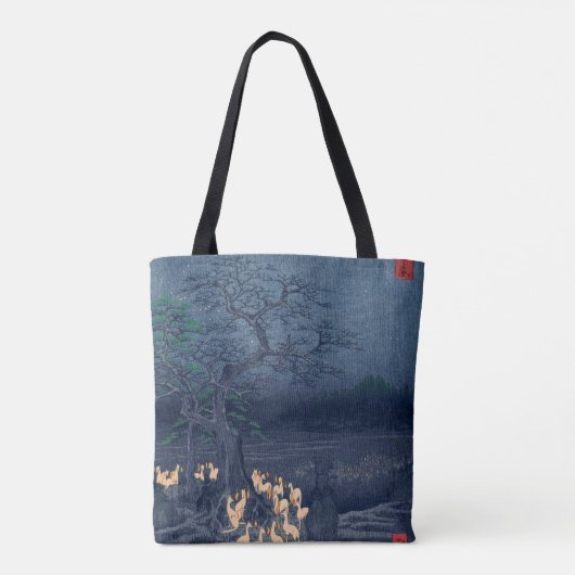 Foxes op Night Shrine  Ukiyo-e Japans Kunst Tote Bag (Achterkant)