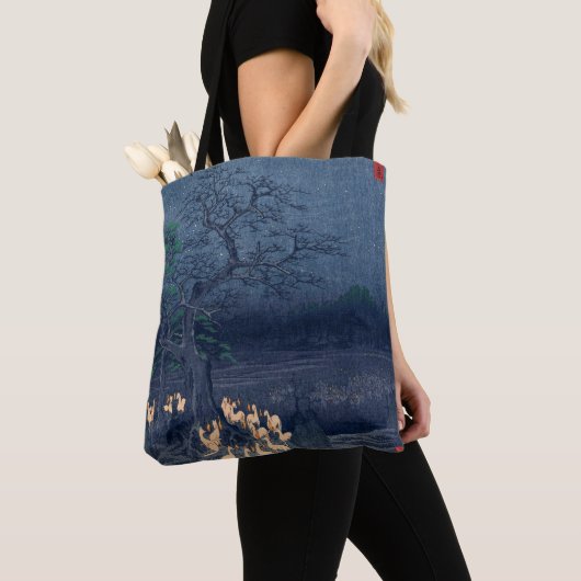 Foxes op Night Shrine  Ukiyo-e Japans Kunst Tote Bag (Dichtbij)