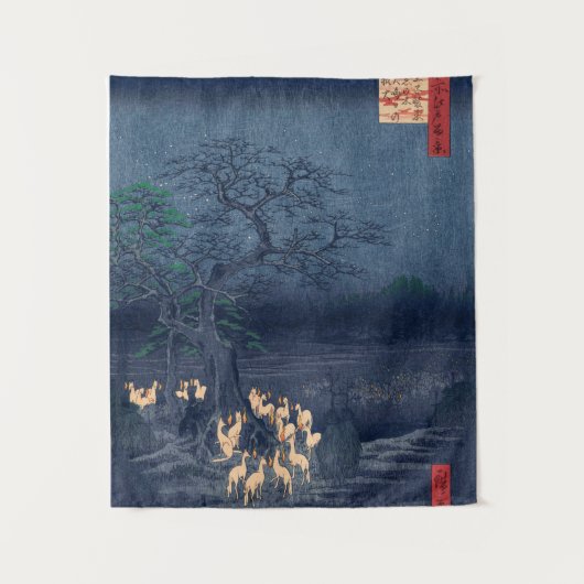 Foxes op Night Shrine  Ukiyo-e Japans Kunst Wandkleed (Voorkant)