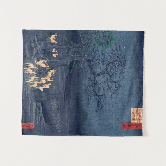 Foxes op Night Shrine Ukiyo-e Japans Kunst Wandkleed (Voorkant (horizontaal))