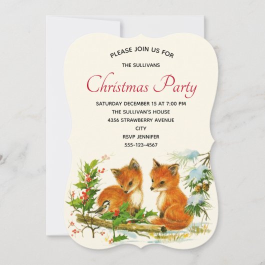 foxes Retro Kerstfeest Kaart (Voorkant)