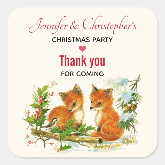  foxes Retro kerstparty bedankt Vierkante Sticker (Voorkant)