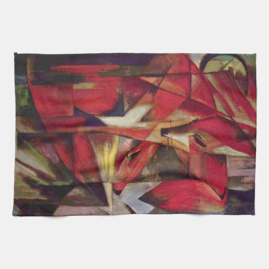 Foxes van Franz Marc,  Abstracte Cubistische kunst Theedoek (Horizontaal)