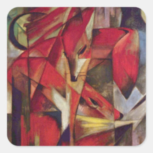 Foxes van Franz Marc,  Abstracte Cubistische kunst Vierkante Sticker