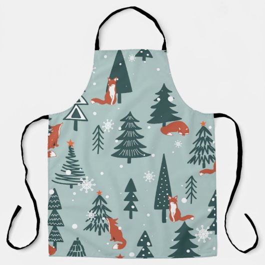 Foxes, vuurbomen, sneeuw, handgetekend. Kleurzeema Schort (Voorkant)