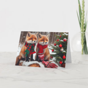 Foxes Woodland Christmas Wenskaarten Feestdagen Kaart