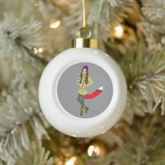 Foxgirl Keramische Bal Ornament (Boom)