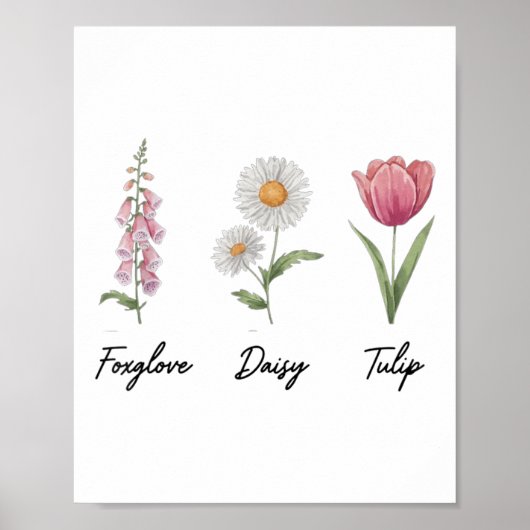 Foxglove Daisy Tulip Floral Poster (Voorkant)