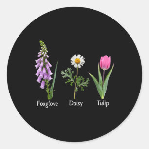 Foxglove Daisy Tulip Floral Ronde Sticker