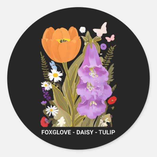 Foxglove Daisy Tulip Floral Ronde Sticker (Voorkant)