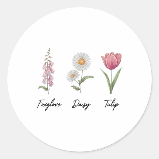 Foxglove Daisy Tulip Floral Ronde Sticker (Voorkant)