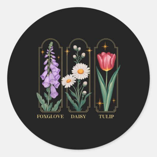 Foxglove Daisy Tulip Floral Ronde Sticker (Voorkant)