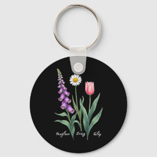Foxglove Daisy Tulip Flower Design Bloemen Meisje  Sleutelhanger