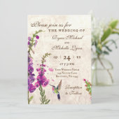 Foxglove Flowers and Hummingbird Garden Wedding Kaart (Staand voorkant)