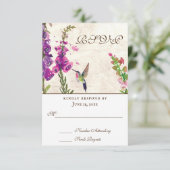 Foxglove Flowers, Hummingbird All-in-One Weddensch RSVP Kaartje (Staand voorkant)