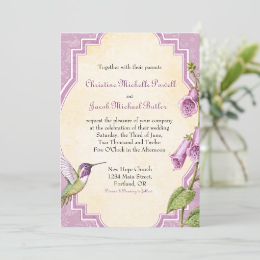 Foxglove Hummingbird - Weddenschap Kaart (Staand voorkant)