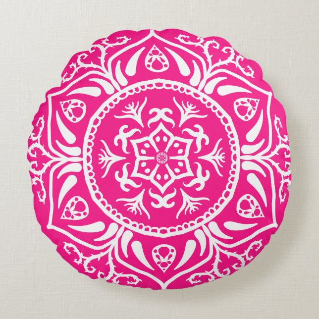 Foxglove Mandala Rond Kussen (Voorkant)