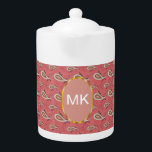 Foxglove Petal Paisley Pattern Theepot<br><div class="desc">Pastel Foxglove Petal Paisley met een rand van Kaneel en de achtergrond een rijk kruidig koraal - rijk maar verfijnd We hebben alle afbeeldingen die in dit ontwerp worden gebruikt aanpasbaar gelaten - Je kunt er naar hartenlust mee spelen - Klik op de oranje 'CustomizeThis'-knop en markeer het afbeelding dat...</div>