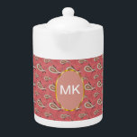 Foxglove Petal Paisley Pattern Theepot<br><div class="desc">Pastel Foxglove Petal Paisley met een rand van Kaneel en de achtergrond een rijk kruidig koraal - rijk maar verfijnd We hebben alle afbeeldingen die in dit ontwerp worden gebruikt aanpasbaar gelaten - Je kunt er naar hartenlust mee spelen - Klik op de oranje 'CustomizeThis'-knop en markeer het afbeelding dat...</div>