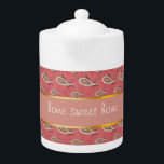 Foxglove Petal Paisley Pattern Theepot<br><div class="desc">Pastel Foxglove Petal Paisley met een rand van Kaneel en de achtergrond een rijk kruidig koraal - rijk maar verfijnd We hebben alle afbeeldingen die in dit ontwerp worden gebruikt aanpasbaar gelaten - Je kunt er naar hartenlust mee spelen - Klik op de oranje 'CustomizeThis'-knop en markeer het afbeelding dat...</div>