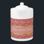 Foxglove Petal Paisley Pattern Theepot<br><div class="desc">Pastel Foxglove Petal Paisley met een rand van Kaneel en de achtergrond een rijk kruidig koraal - rijk maar verfijnd We hebben alle afbeeldingen die in dit ontwerp worden gebruikt aanpasbaar gelaten - Je kunt er naar hartenlust mee spelen - Klik op de oranje 'CustomizeThis'-knop en markeer het afbeelding dat...</div>