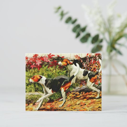 Foxhounds (Engels&Amerikaans) in herfsthout Briefkaart (Staand voorkant)