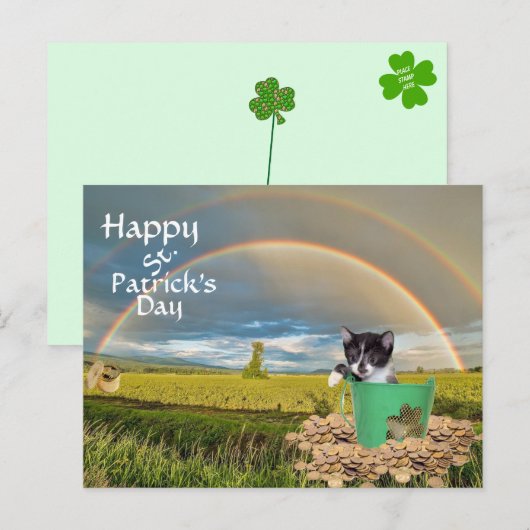 Foxi Moxi Cat's St. Patrick's Day Briefkaart (Voorkant / Achterkant)