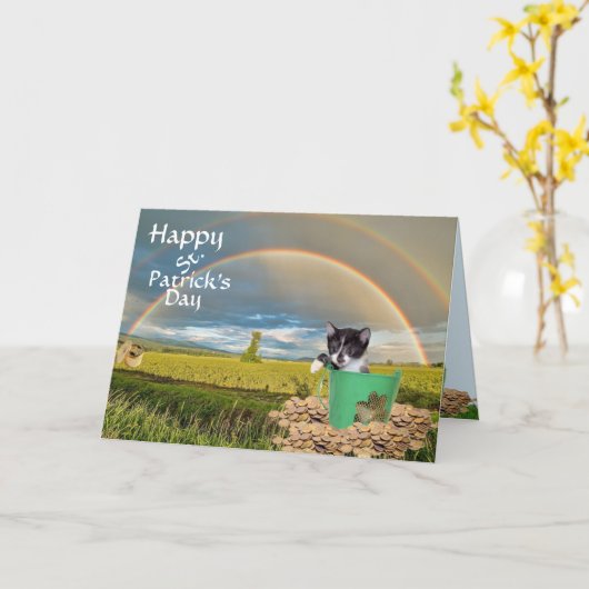 Foxi Moxi Cat's St. Patrick's Day Kaart (Gele Bloem)