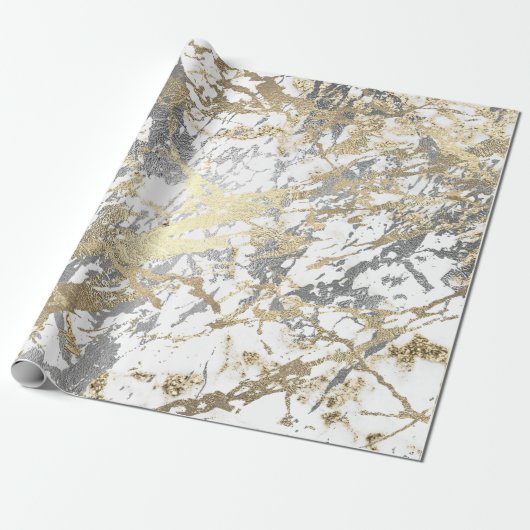Foxier Champagne Gold Marble Shiny Metallic White Cadeaupapier (Uitgerold)