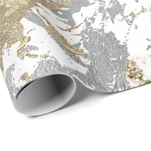 Foxier Champagne Gold Marble Shiny Metallic White Cadeaupapier (Rol Hoek)