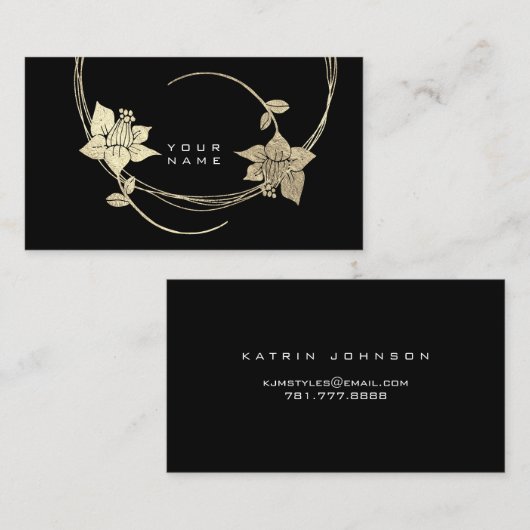 Foxier Gold Roos Black White Floral Glam Visitekaartje (Voorkant / Achterkant)
