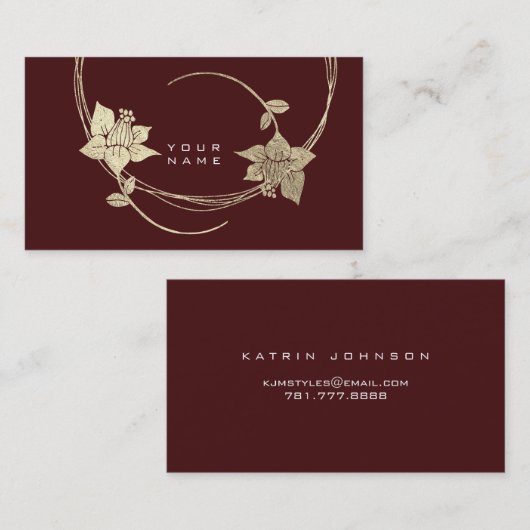 Foxier Gold Roos Burgundy Maroon Floral Glam Visitekaartje (Voorkant / Achterkant)