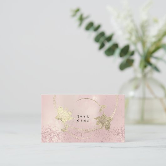Foxier Gold Roos Roze Blush Parly Floral Glitter Visitekaartje (Staand voorkant)