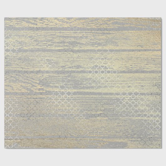 Foxier Goud Grijs Hout Shabby Quatrefoil Zilver Cadeaupapier (Vlak)