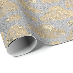 Foxier Silver Grey Glitter Clouds Metallic Silver Cadeaupapier