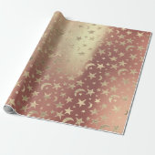 Foxier Stars Moon Gold Sky Roze Rose Blush Metaal Cadeaupapier (Uitgerold)