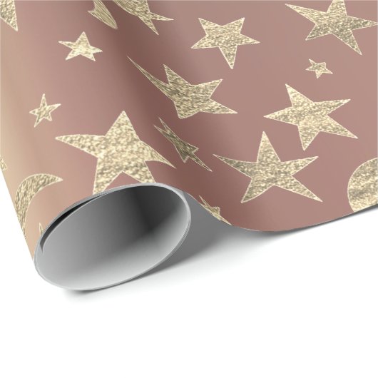 Foxier Stars Moon Gold Sky Roze Rose Blush Metaal Cadeaupapier (Rol Hoek)