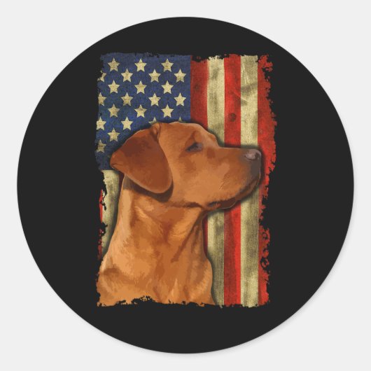 Foxred Labrador Retriever Amerikaanse Vlag Fox Red Ronde Sticker (Voorkant)