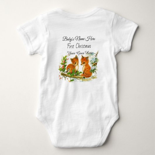 Fox's eerste kerstfeest Waterverf in de winter Romper (Achterkant)